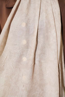 Retro Desenli Bambu Kraş Şal Bej - Başörtüsü