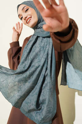 Retro Desenli Bambu Kraş Şal Çağla Yeşili 