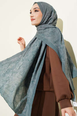 Retro Desenli Bambu Kraş Şal Çağla Yeşili - Başörtüsü