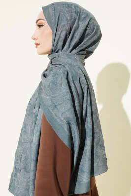 Retro Desenli Bambu Kraş Şal Çağla Yeşili - Başörtüsü