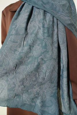 Retro Desenli Bambu Kraş Şal Çağla Yeşili - Başörtüsü