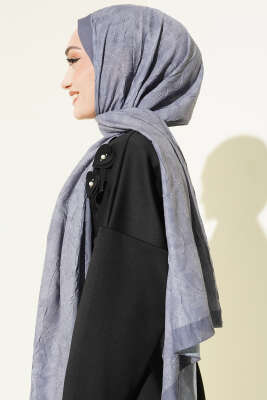 Retro Desenli Bambu Kraş Şal Gri - Başörtüsü