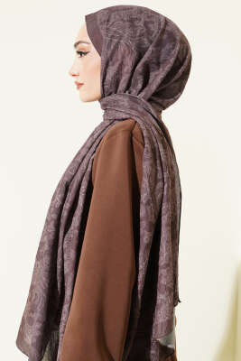 Retro Desenli Bambu Kraş Şal Kahve - Başörtüsü