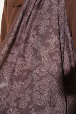 Retro Desenli Bambu Kraş Şal Kahve - Başörtüsü