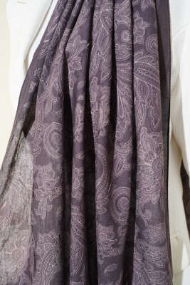 Retro Desenli Bambu Kraş Şal Kestane - Başörtüsü