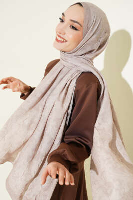 Retro Desenli Bambu Kraş Şal Kum Bej 