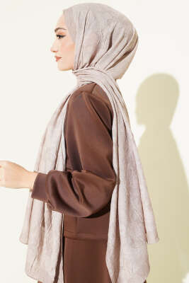 Retro Desenli Bambu Kraş Şal Kum Bej - Başörtüsü