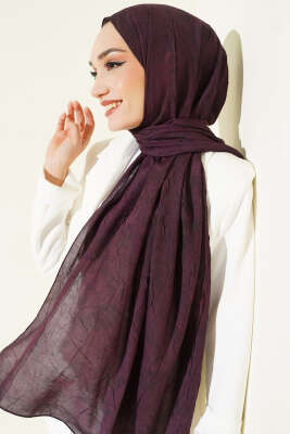 Retro Desenli Bambu Kraş Şal Mürdüm - Başörtüsü