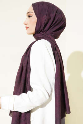 Retro Desenli Bambu Kraş Şal Mürdüm - Başörtüsü