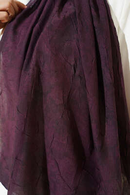 Retro Desenli Bambu Kraş Şal Mürdüm - Başörtüsü