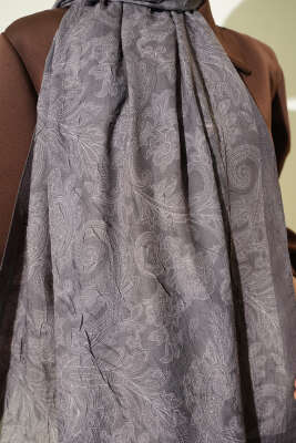 Retro Desenli Bambu Kraş Şal Nefti - Başörtüsü