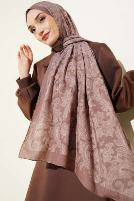 Retro Desenli Bambu Kraş Şal Soft Kahve - Başörtüsü