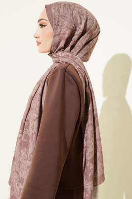 Retro Desenli Bambu Kraş Şal Soft Kahve - Başörtüsü