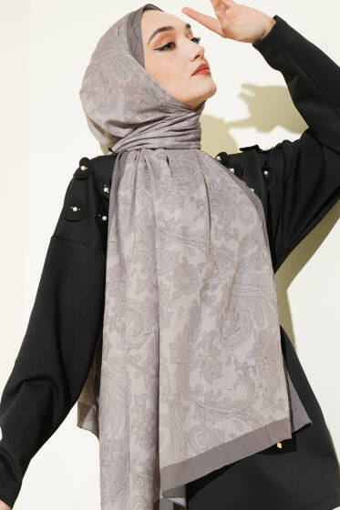 Retro Desenli Bambu Kraş Şal Taş - Başörtüsü