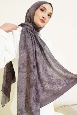 Retro Desenli Bambu Kraş Şal Vizon - Başörtüsü