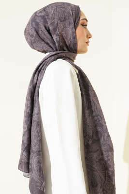 Retro Desenli Bambu Kraş Şal Vizon - Başörtüsü