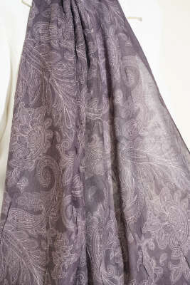 Retro Desenli Bambu Kraş Şal Vizon - Başörtüsü