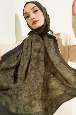 Retro Desenli Bambu Kraş Şal Zümrüt - Başörtüsü