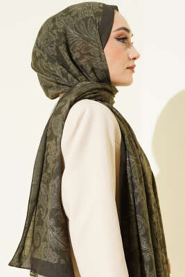 Retro Desenli Bambu Kraş Şal Zümrüt - Başörtüsü