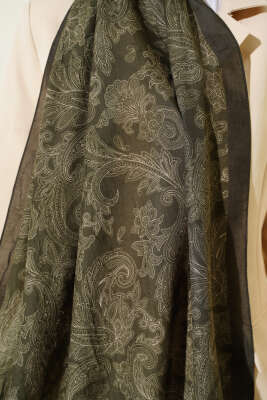 Retro Desenli Bambu Kraş Şal Zümrüt - Başörtüsü