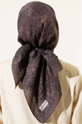 Retro Desenli Eşarp Acı Kahve - Başörtüsü