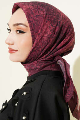 Retro Desenli Eşarp Bordo - Başörtüsü