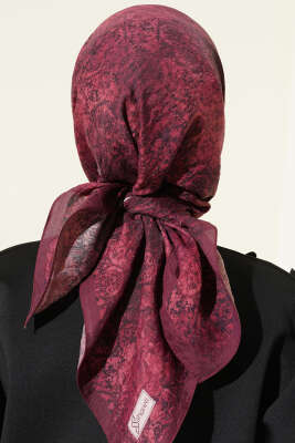 Retro Desenli Eşarp Bordo - Başörtüsü