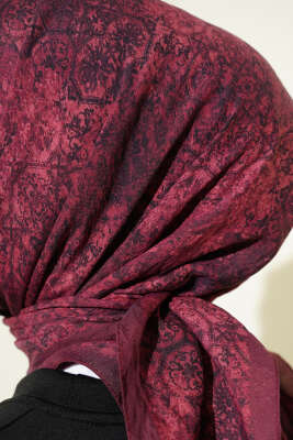 Retro Desenli Eşarp Bordo - Başörtüsü