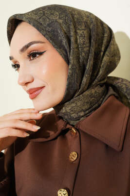 Retro Desenli Eşarp Haki - Başörtüsü