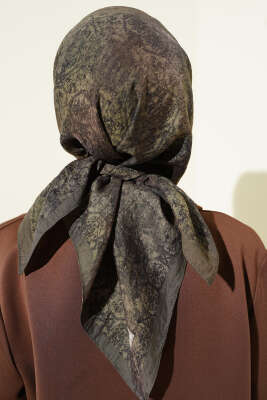 Retro Desenli Eşarp Haki - Başörtüsü