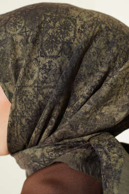 Retro Desenli Eşarp Haki - Başörtüsü