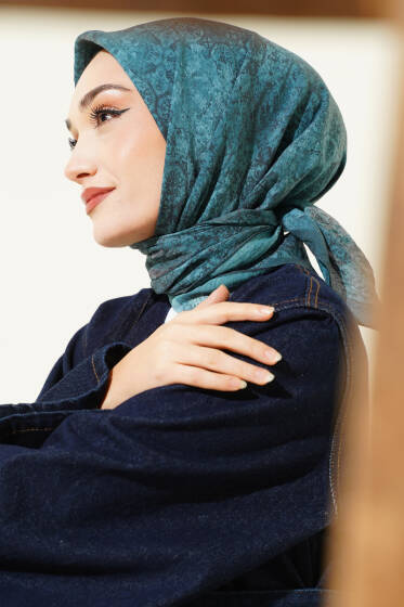 Retro Desenli Eşarp İndigo - Başörtüsü