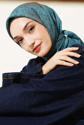 Retro Desenli Eşarp İndigo - Başörtüsü