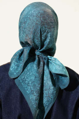 Retro Desenli Eşarp İndigo - Başörtüsü