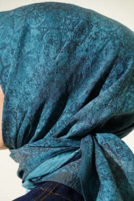 Retro Desenli Eşarp İndigo - Başörtüsü