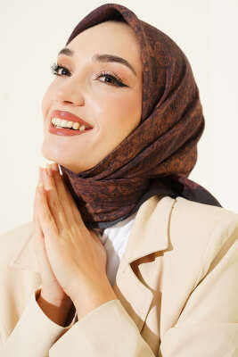 Retro Desenli Eşarp Kestane - VERTU (NYD TEKSTİL)