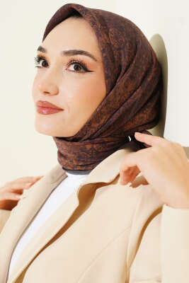 Retro Desenli Eşarp Kestane - Başörtüsü