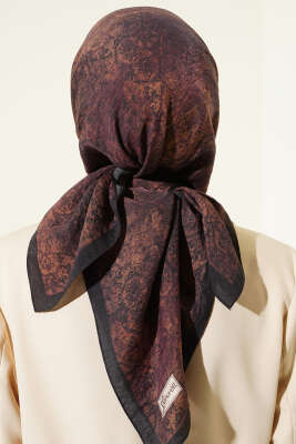 Retro Desenli Eşarp Kestane - Başörtüsü