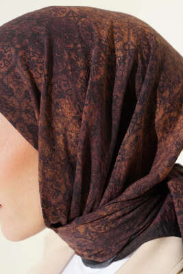Retro Desenli Eşarp Kestane - Başörtüsü