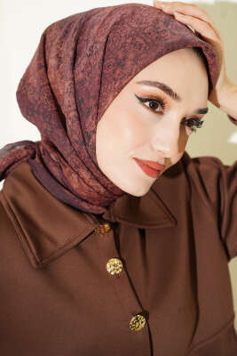 Retro Desenli Eşarp Kiremit 