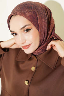 Retro Desenli Eşarp Kiremit - Başörtüsü