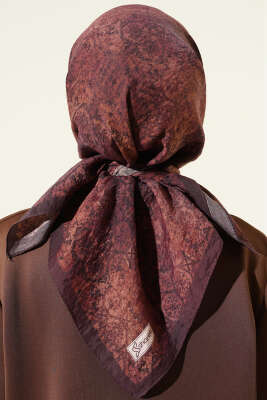 Retro Desenli Eşarp Kiremit - Başörtüsü