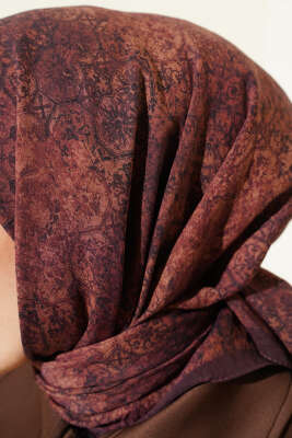 Retro Desenli Eşarp Kiremit - Başörtüsü