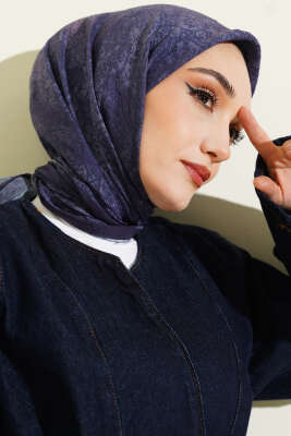 Retro Desenli Eşarp Lacivert 