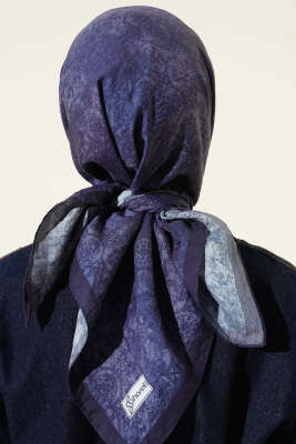 Retro Desenli Eşarp Lacivert - Başörtüsü