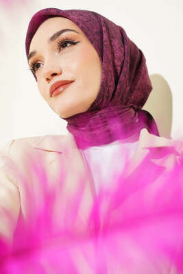 Retro Desenli Eşarp Menekşe - VERTU (NYD TEKSTİL)