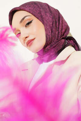 Retro Desenli Eşarp Menekşe - Başörtüsü