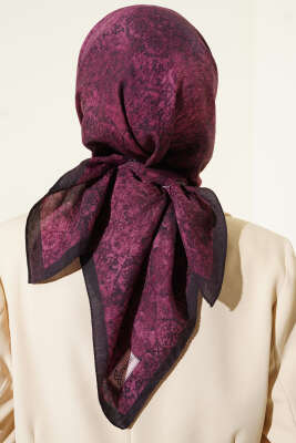 Retro Desenli Eşarp Menekşe - Başörtüsü