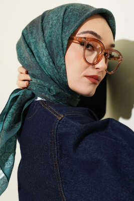 Retro Desenli Eşarp Petrol Yeşili 