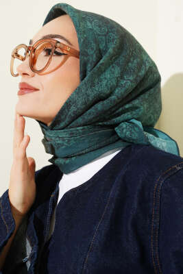 Retro Desenli Eşarp Petrol Yeşili - Başörtüsü